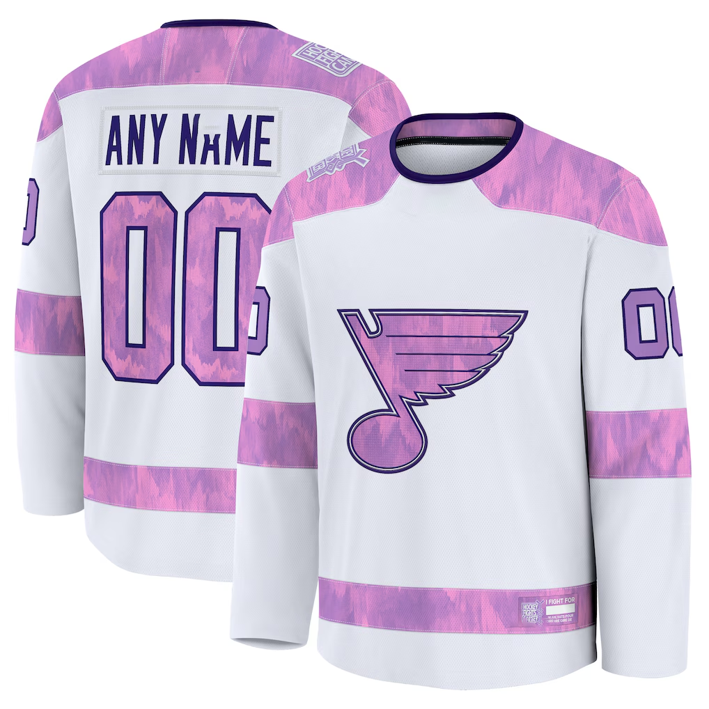 Crovyle Custom St.L.Blues White 2024 Hockey Fights Cancer Practice Jerseys