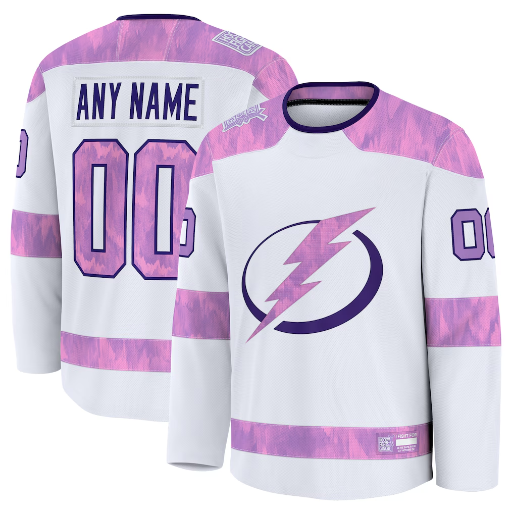 Crovyle Custom TB.Lightning White 2024 Hockey Fights Cancer Practice Jerseys