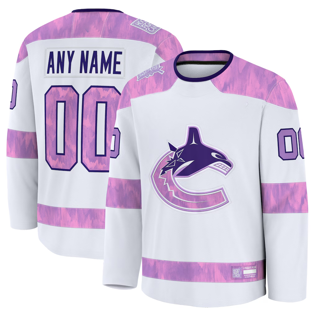 Crovyle Custom V.Canucks White 2024 Hockey Fights Cancer Practice Jerseys