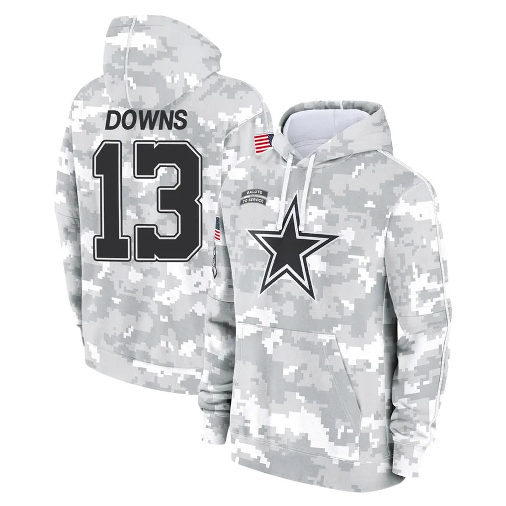 Crovyle D.Cowboys #13 Caleb Downs Player Arctic Camo Salute to Service Hoodies Limited Game Stitched Jerseys
