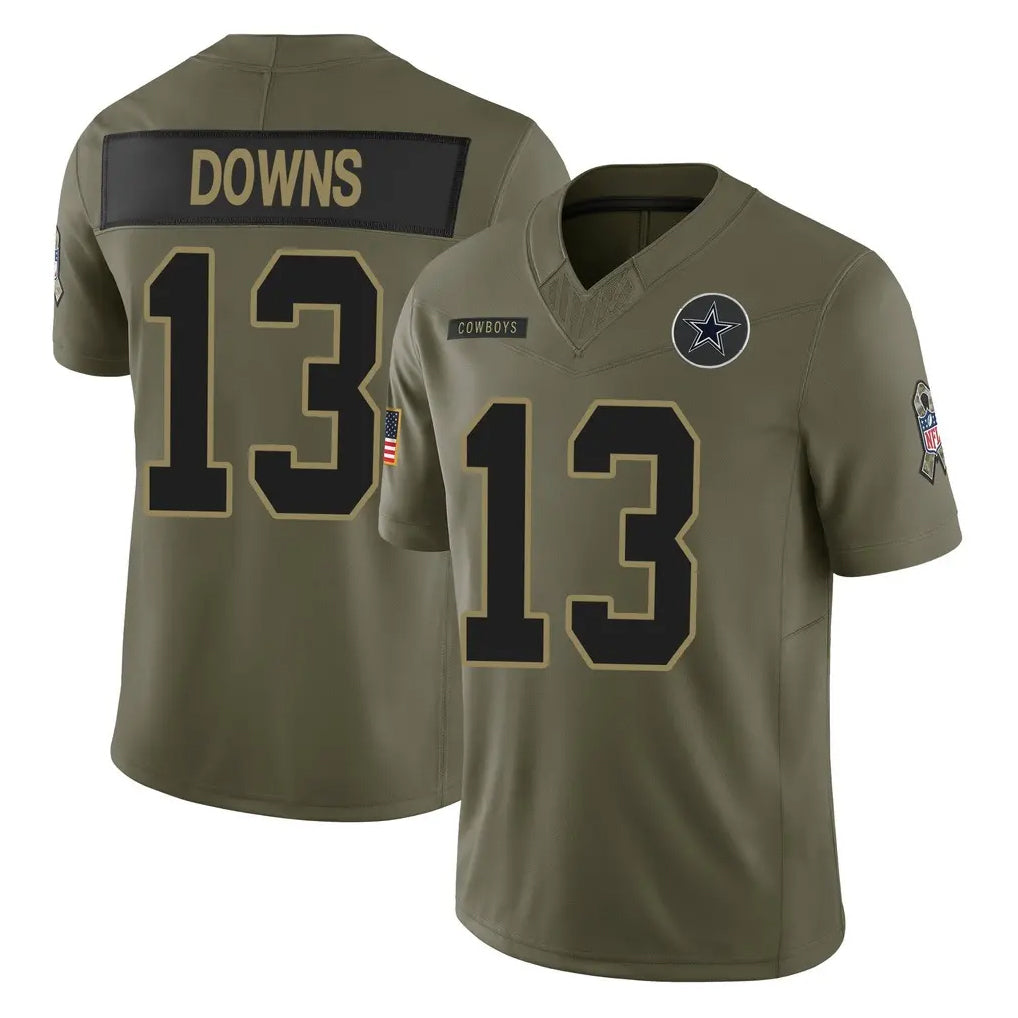 Crovyle D.Cowboys #13 Caleb Downs Player Olive 2025 Salute to Service Limited Home Game Stitched Jerseys