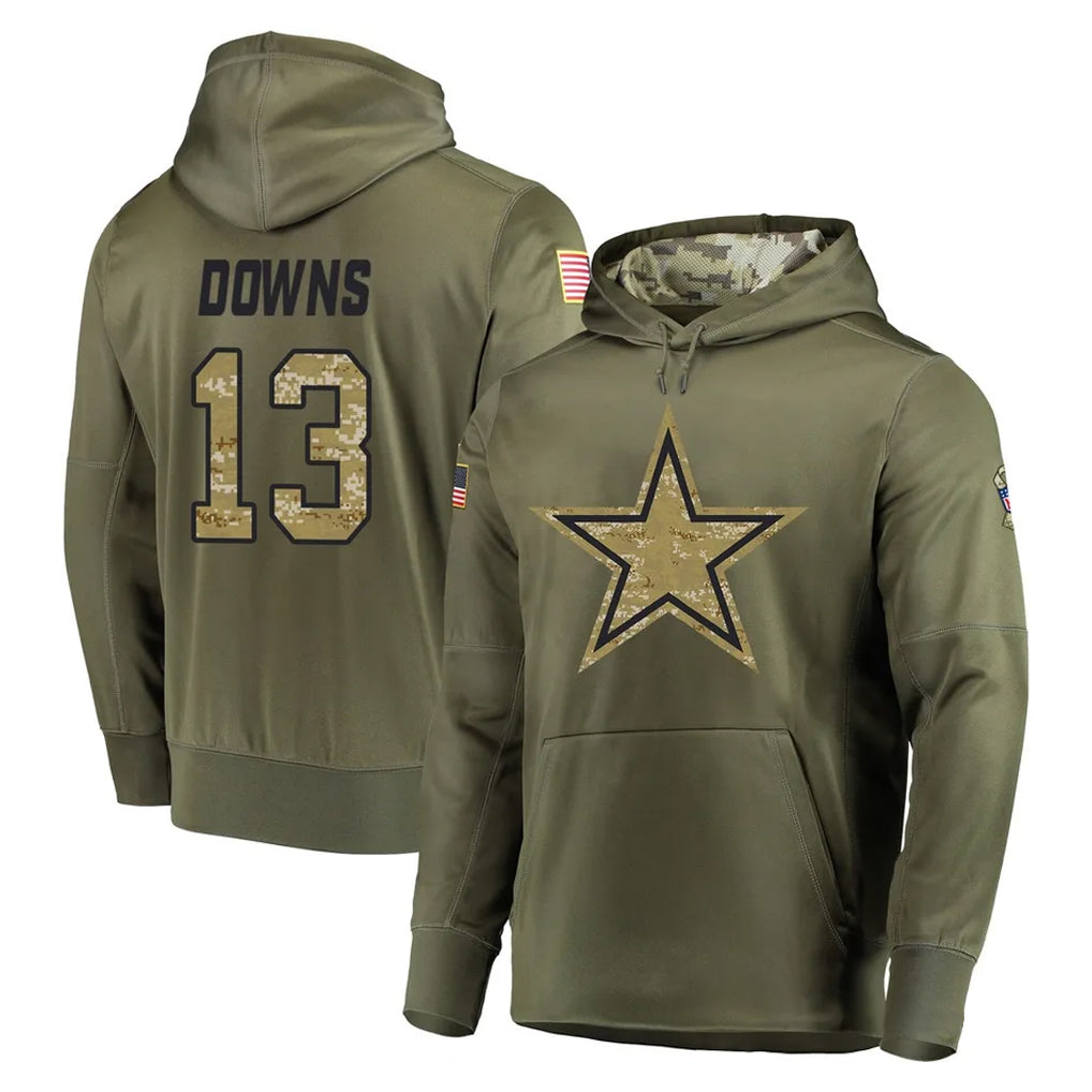 Crovyle D.Cowboys #13 Caleb Downs Player Olive Salute to Service Pullover Hoodies Home Game Stitched Jerseys