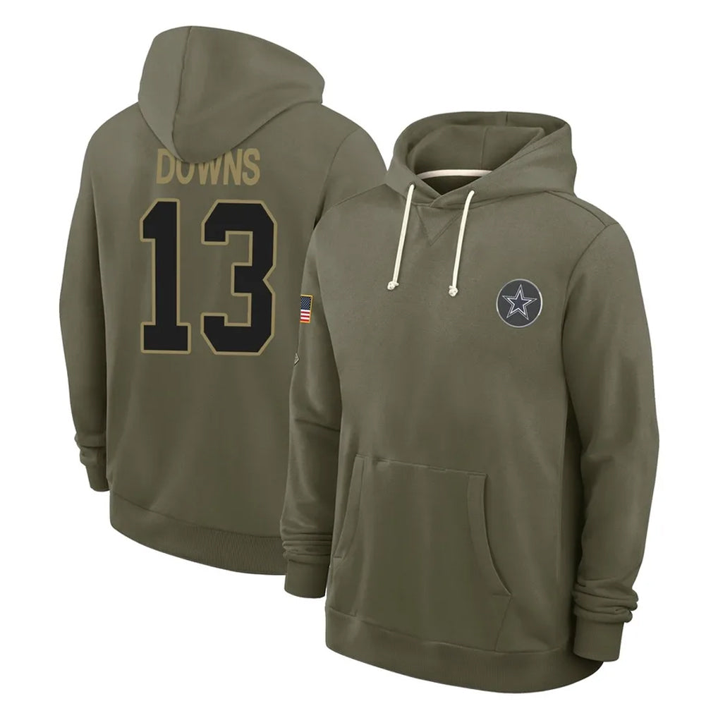 Crovyle D.Cowboys #13 Caleb Downs Player Olive Salute to Service Pullover Hoodies Limited Stitched Jerseys