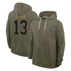 Crovyle D.Cowboys #13 Caleb Downs Player Olive Salute to Service Pullover Hoodies Limited Stitched Jerseys
