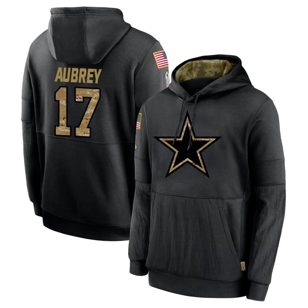 Crovyle D.Cowboys #17 Brandon Aubrey Player Black Salute to Service Pullover Hoodies Limited Stitched Jerseys