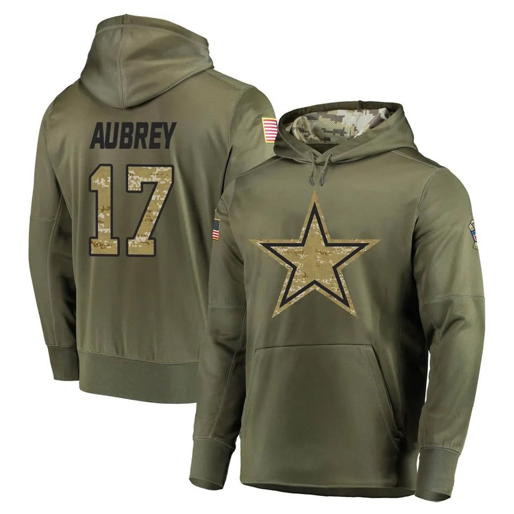 Crovyle D.Cowboys #17 Brandon Aubrey Player Olive Salute to Service Pullover Hoodies Home Game Stitched Jerseys