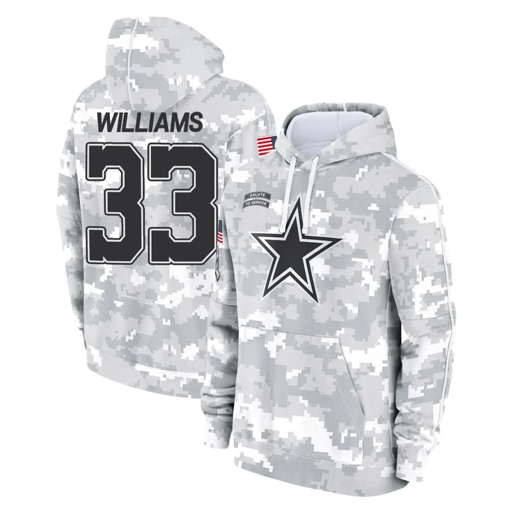 Crovyle D.Cowboys #33 Javonte Williams Player Arctic Camo Salute to Service Hoodies Limited Game Stitched Jerseys