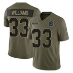 Crovyle D.Cowboys #33 Javonte Williams Player Olive 2025 Salute to Service Limited Home Game Stitched Jerseys