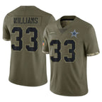 Crovyle D.Cowboys #33 Javonte Williams Player Olive Salute to Service Limited Game Stitched Jerseys