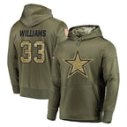 Crovyle D.Cowboys #33 Javonte Williams Player Olive Salute to Service Pullover Hoodies Home Game Stitched Jerseys