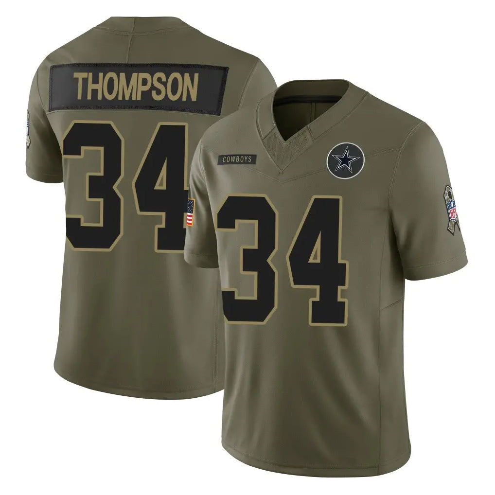 Crovyle D.Cowboys #34 Jalen Thompson Player Olive 2025 Salute to Service Limited Home Game Stitched Jerseys