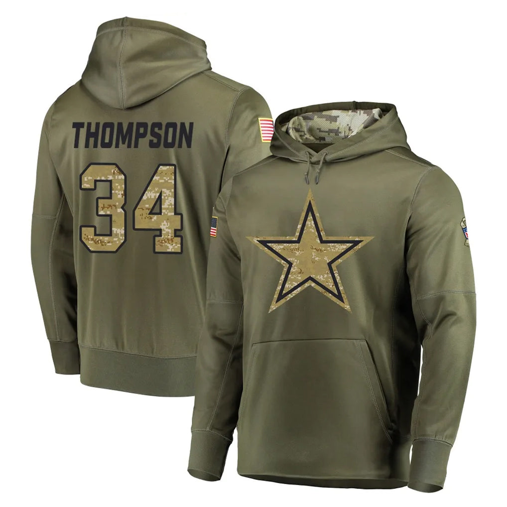 Crovyle D.Cowboys #34 Jalen Thompson Player Olive Salute to Service Pullover Hoodies Home Game Stitched Jerseys
