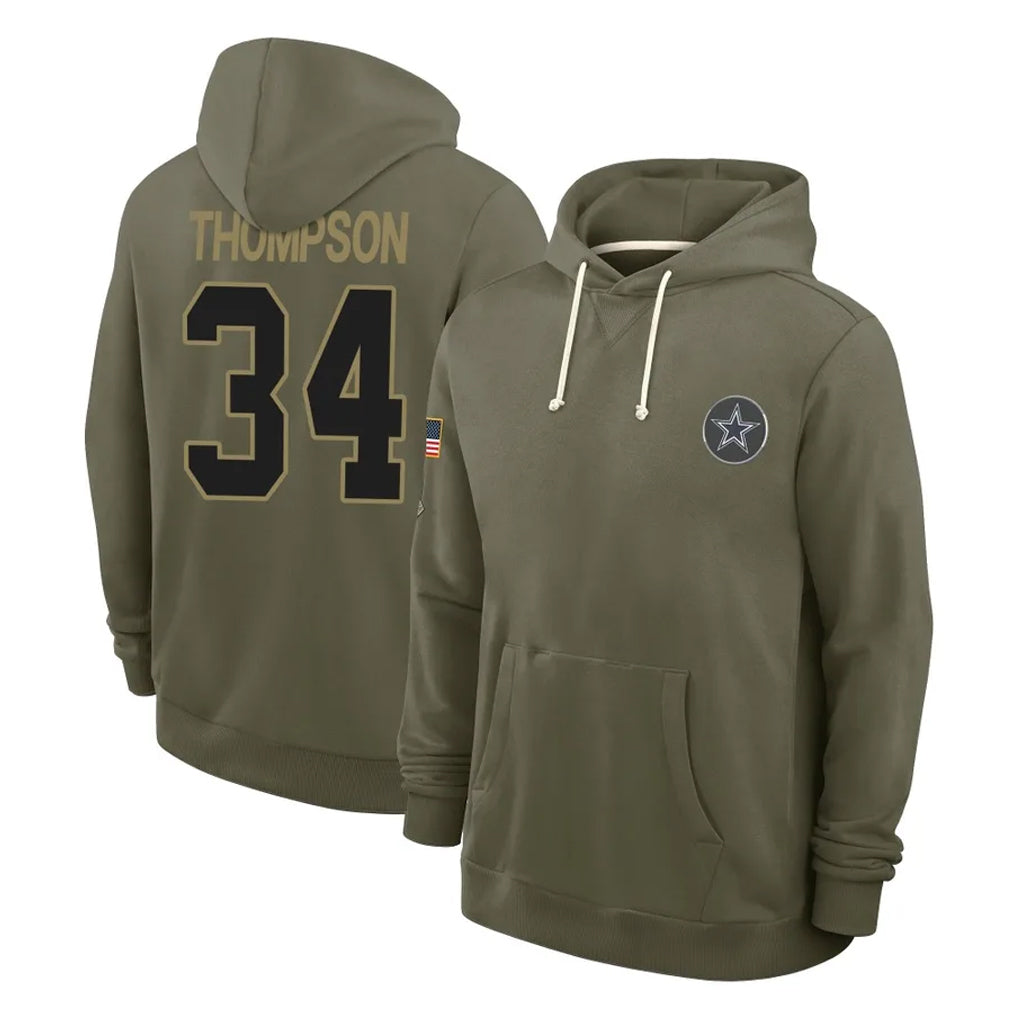 Crovyle D.Cowboys #34 Jalen Thompson Player Olive Salute to Service Pullover Hoodies Limited Stitched Jerseys