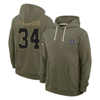 Crovyle D.Cowboys #34 Jalen Thompson Player Olive Salute to Service Pullover Hoodies Limited Stitched Jerseys