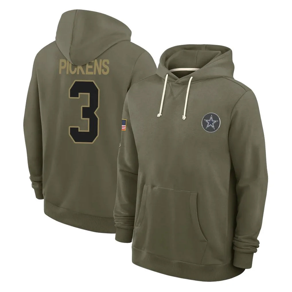 Crovyle D.Cowboys #3 George Pickens Player Olive Salute to Service Pullover Hoodies Limited Stitched Jerseys