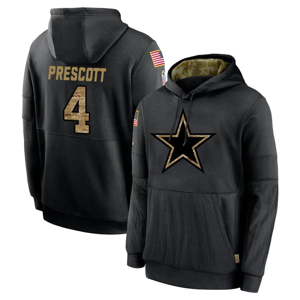 Crovyle D.Cowboys #4 Dak Prescott Player Black Salute to Service Pullover Hoodies Limited Stitched Jerseys