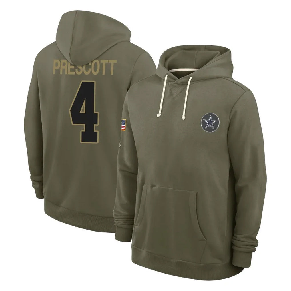 Crovyle D.Cowboys #4 Dak Prescott Player Olive Salute to Service Pullover Hoodies Limited Stitched Jerseys