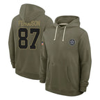 Crovyle D.Cowboys #87 Jake Ferguson Player Olive Salute to Service Pullover Hoodies Limited Stitched Jerseys