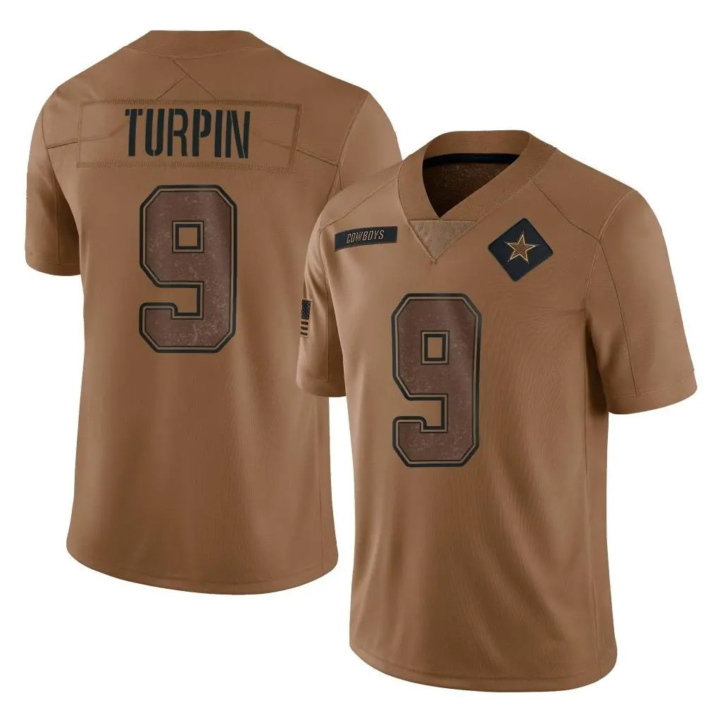 Crovyle D.Cowboys #9 KaVontae Turpin Player Brown Salute to Service Limited Home Game Stitched Jerseys
