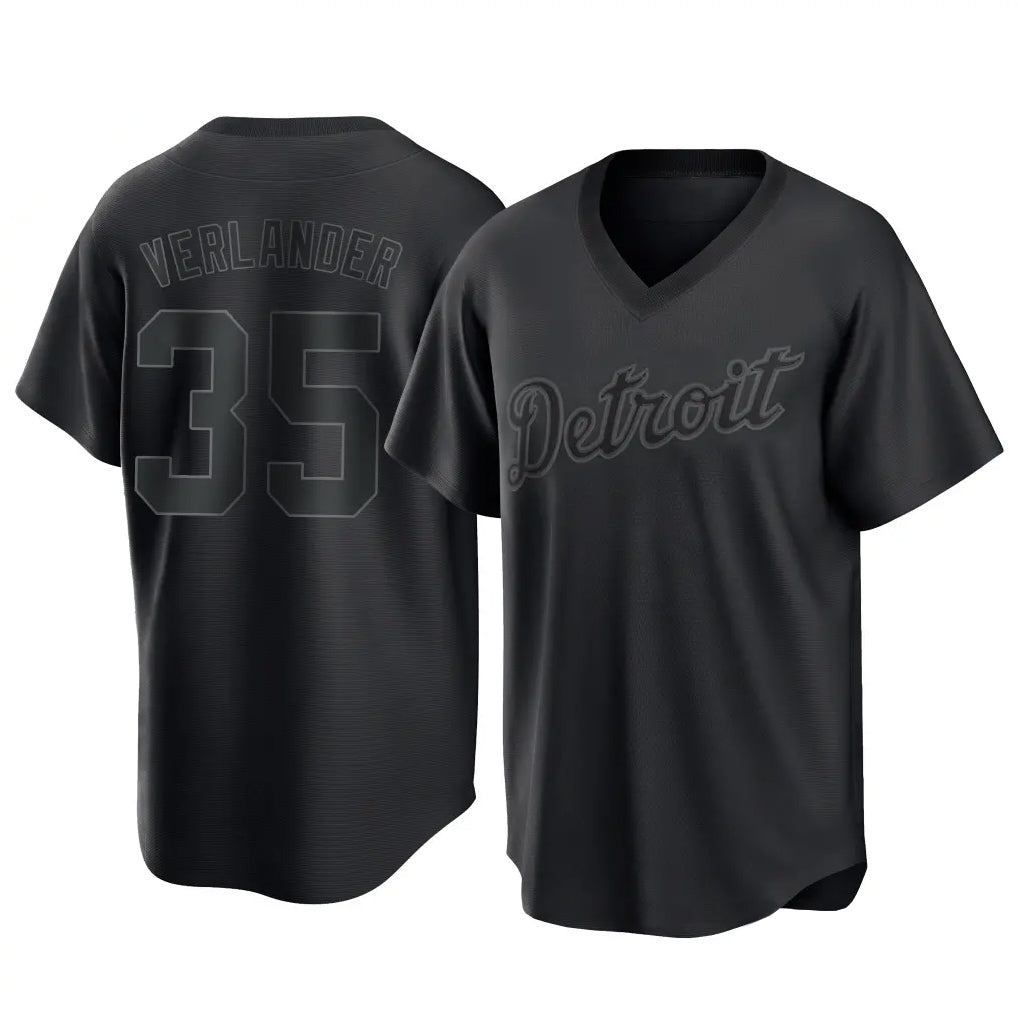Crovyle D.Tigers #35 Justin Verlander Player Black T-shirt Home Game Stitched Jerseys