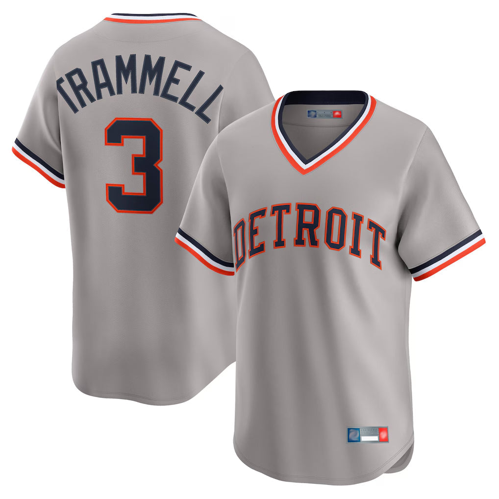 Crovyle D.Tigers #3 Alan Trammell Player Gray Cooperstown T-shirt Home Game Stitched Jerseys