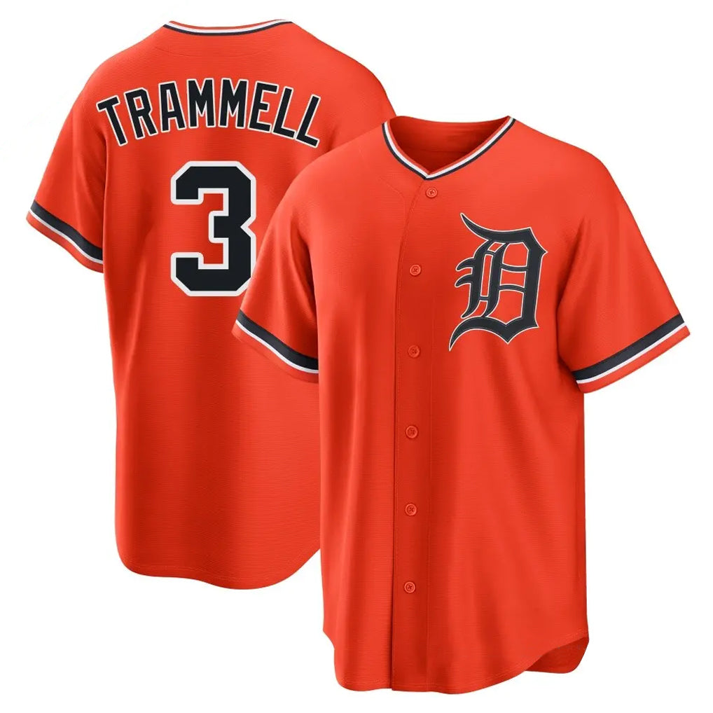 Crovyle D.Tigers #3 Alan Trammell Player Orange Home Game Stitched Jerseys