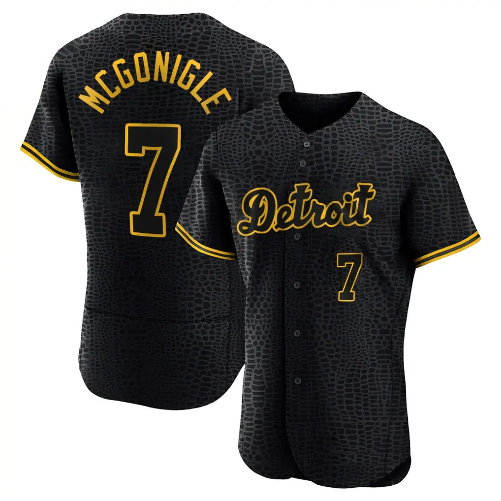 Crovyle D.Tigers #7 Kevin McGonigle Player Black Snake Skin City Limited Elite Home Stitched Jerseys