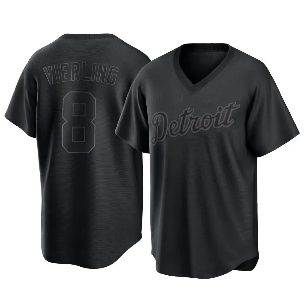 Crovyle D.Tigers #8 Matt Vierling Player Black T-shirt Home Game Stitched Jerseys
