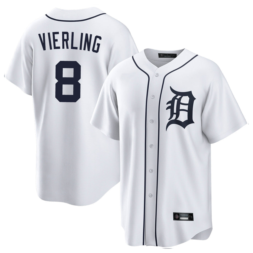 Crovyle D.Tigers #8 Matt Vierling Player White Home Game Stitched Jerseys