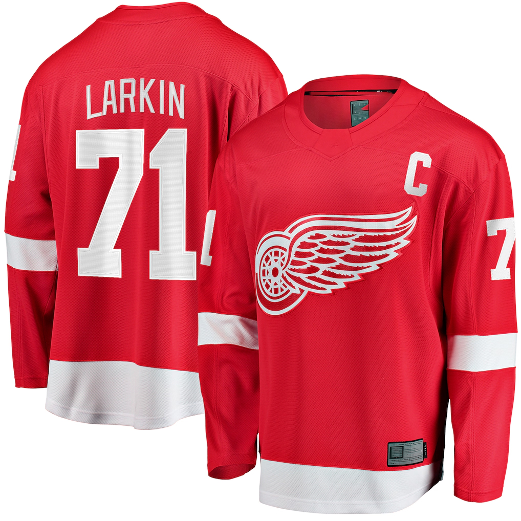 Crovyle D.Red wings #71 Dylan Larkin Branded Red Captain Home Breakaway Jerseys