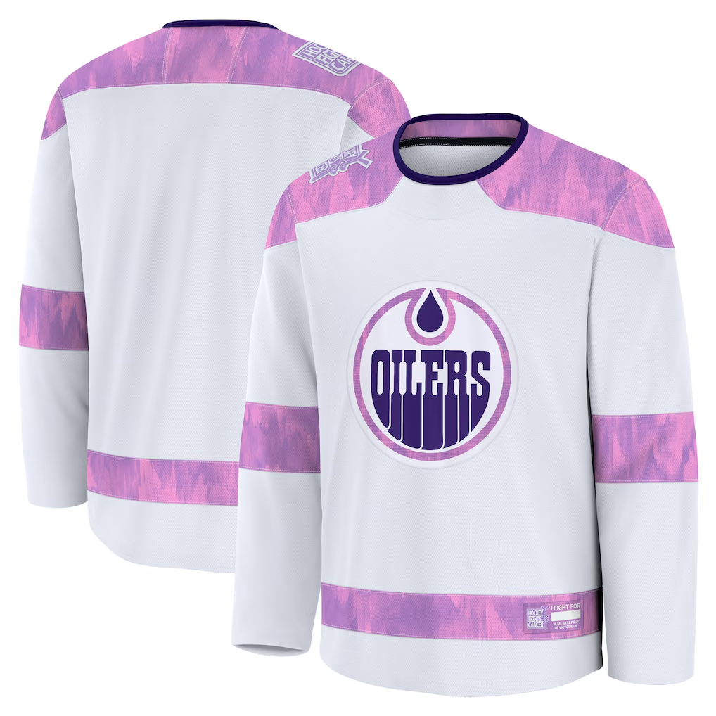 Crovyle E.Oilers White 2024 Hockey Fights Cancer Practice Jerseys
