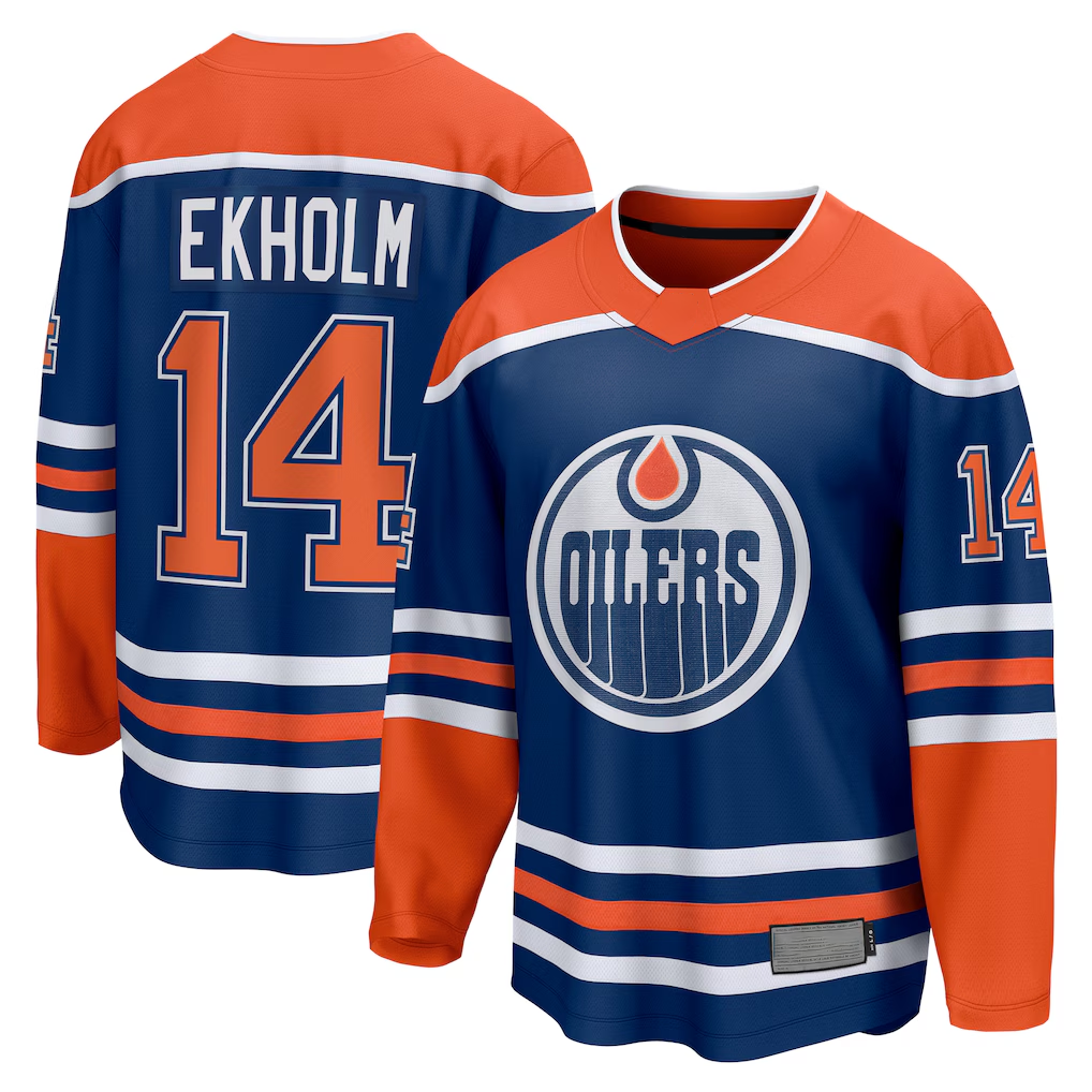 Crovyle E.Oilers #14 Mattias Ekholm Royal Home Breakaway Jerseys