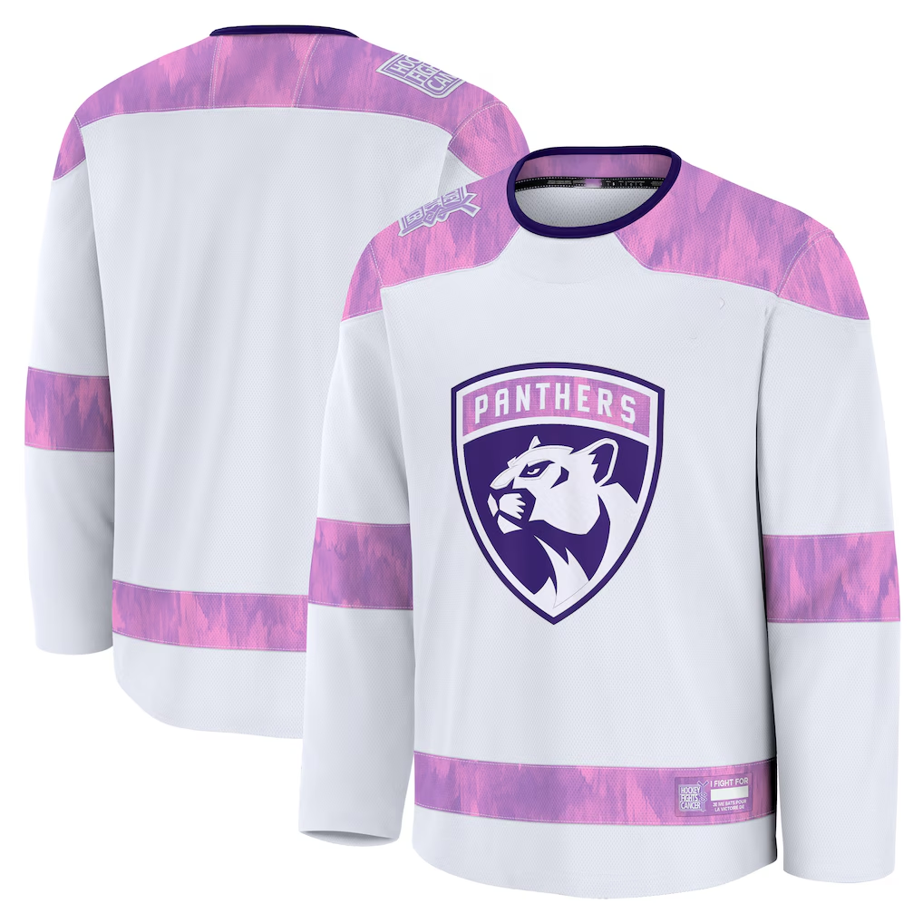 Crovyle F.Panthers White 2024 Hockey Fights Cancer Practice Jerseys