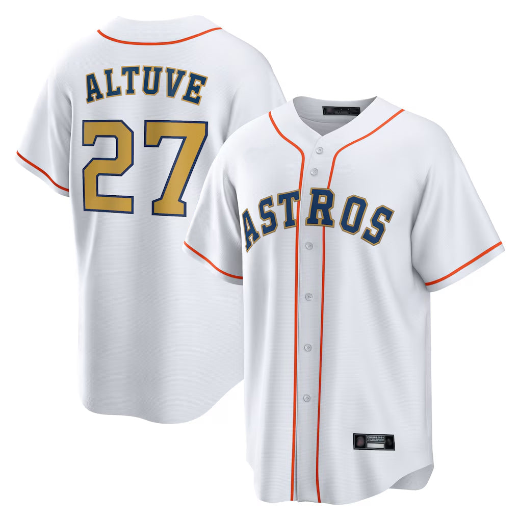 Crovyle H.Astros #27 Jose Altuve Player White Gold Collection Game Home Stitched Jerseys