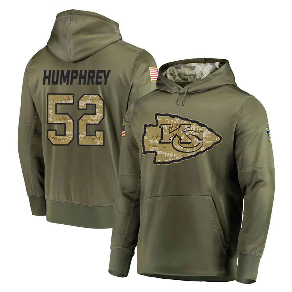 Crovyle KC.Chiefs #52 Creed Humphrey Player Olive Salute to Service Pullover Hoodies Home Game Stitched Jerseys