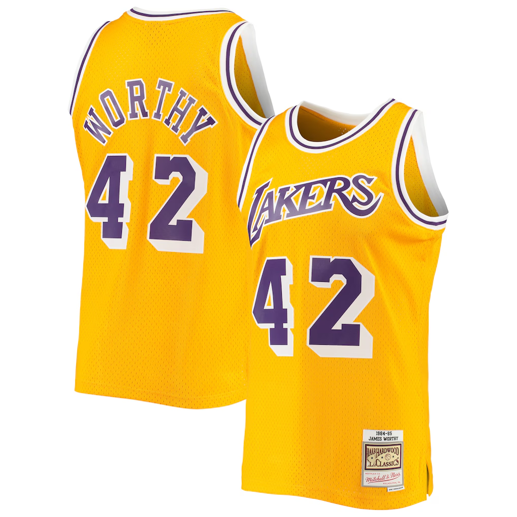 Crovyle LA.Lakers #42 James Worthy Mitchell & Ness Gold 1984-1985 Hardwood Classics Swingman Stitched Jerseys