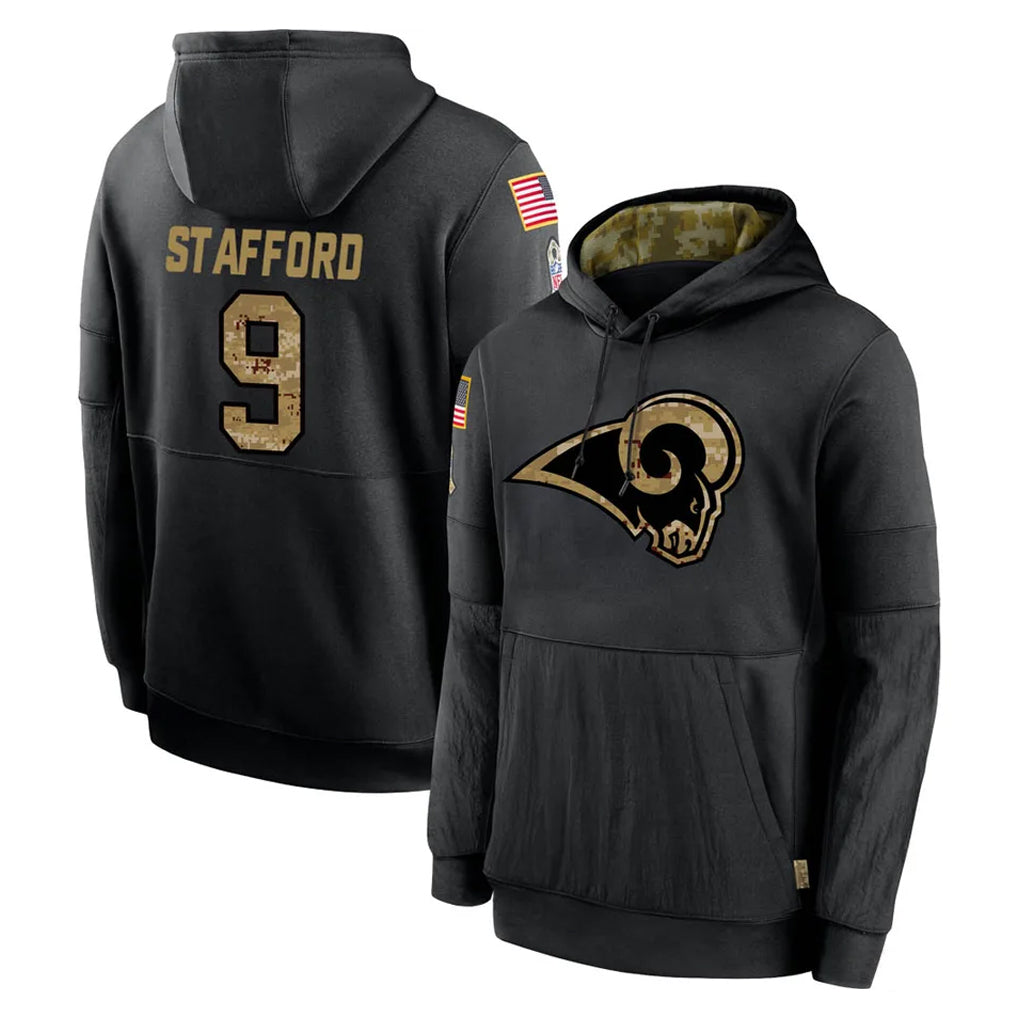 Crovyle LA.Rams #9 Matthew Stafford Player Black Salute to Service Hoodies Limited Game Stitched Jerseys