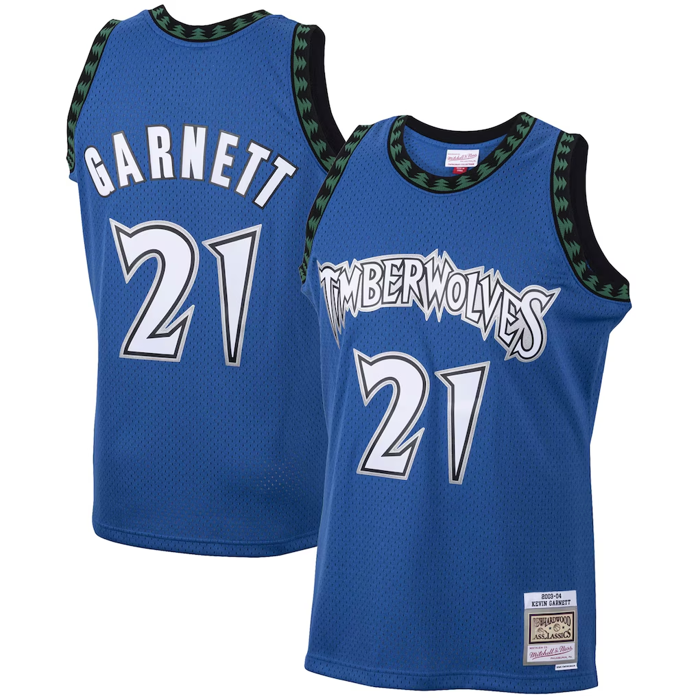 Crovyle M.Timberwolves #21 Kevin Garnett Mitchell & Ness Blue Big & Tall 2003-2004 Hardwood Classics Swingman Stitched Jerseys