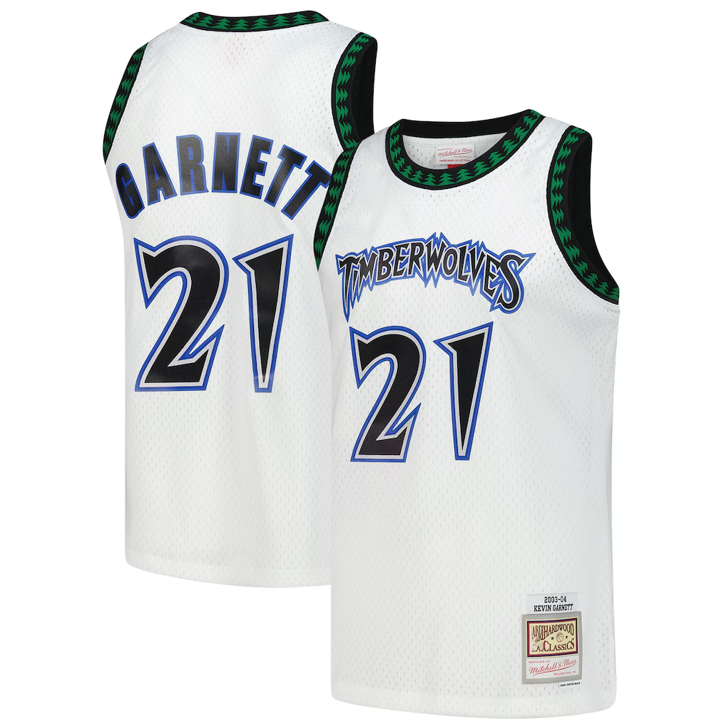 Crovyle M.Timberwolves #21 Kevin Garnett Mitchell & Ness White Hardwood Classics Swingman Stitched Jerseys