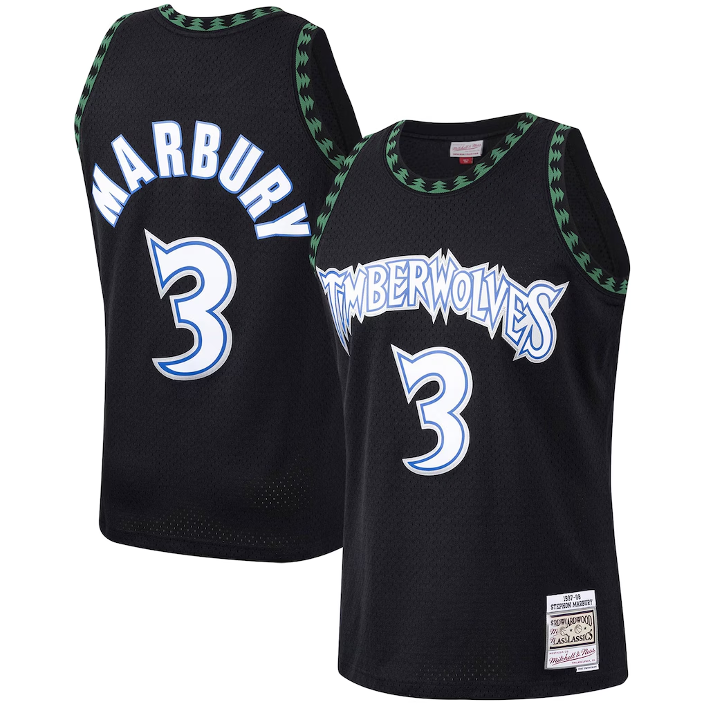 Crovyle M.Timberwolves #3 Stephon Marbury Mitchell & Ness Black 1997-1998 Hardwood Classics Swingman Stitched Jerseys