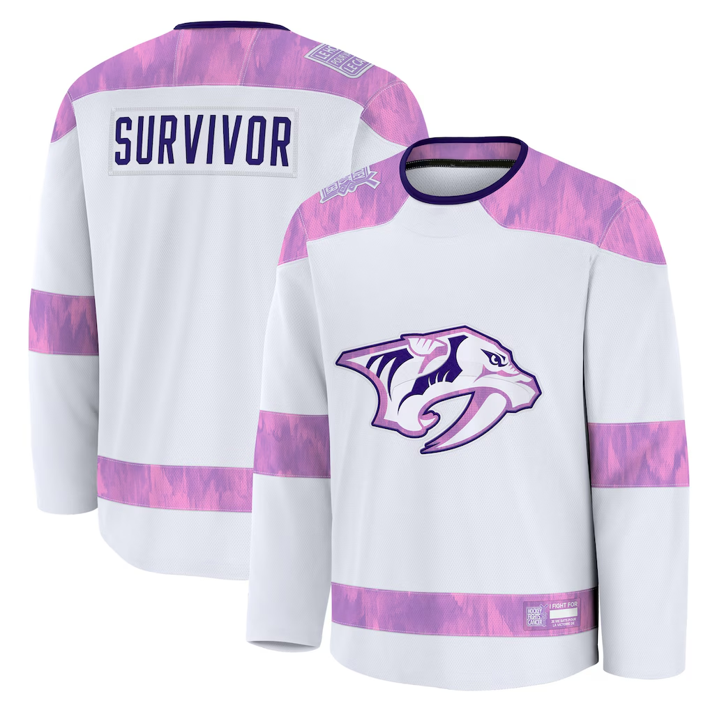 Crovyle N.Predators White Hockey Fights Cancer Survivor Practice Jerseys