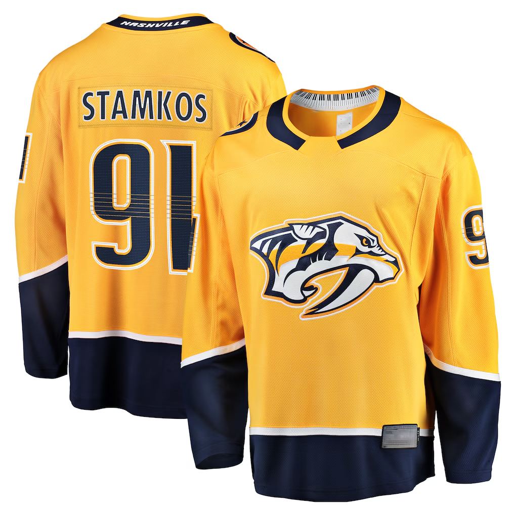 Crovyle N.Predators #91 Steven Stamkos Gold Home Premier Breakaway Player Jerseys