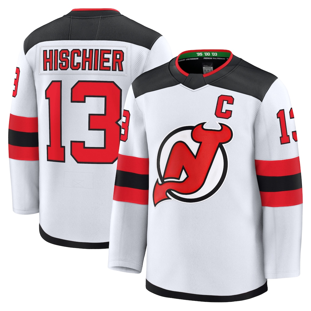 Crovyle N.Jersey Devils #13 Nico Hischier White Away Premium Jerseys