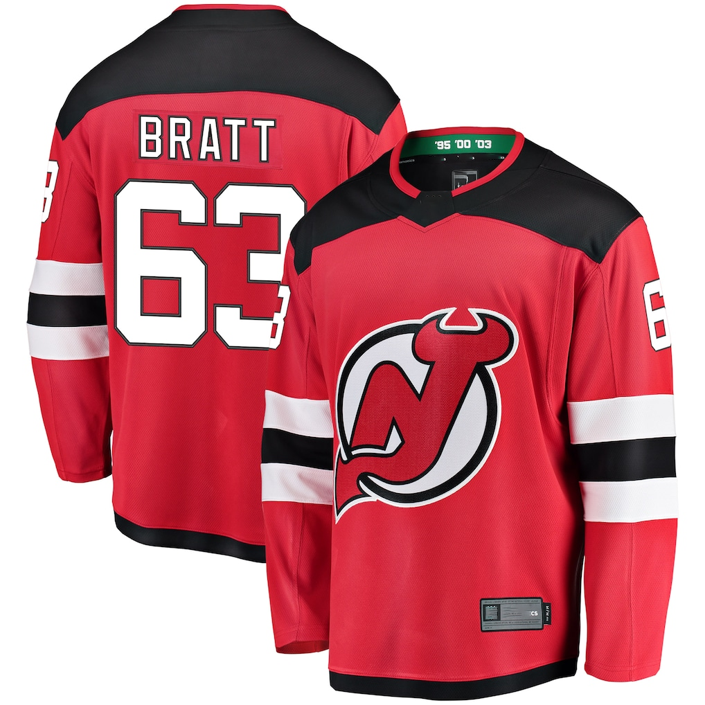 Crovyle N.Jersey Devils #63 Jesper Bratt Red Home Breakaway Player Jerseys