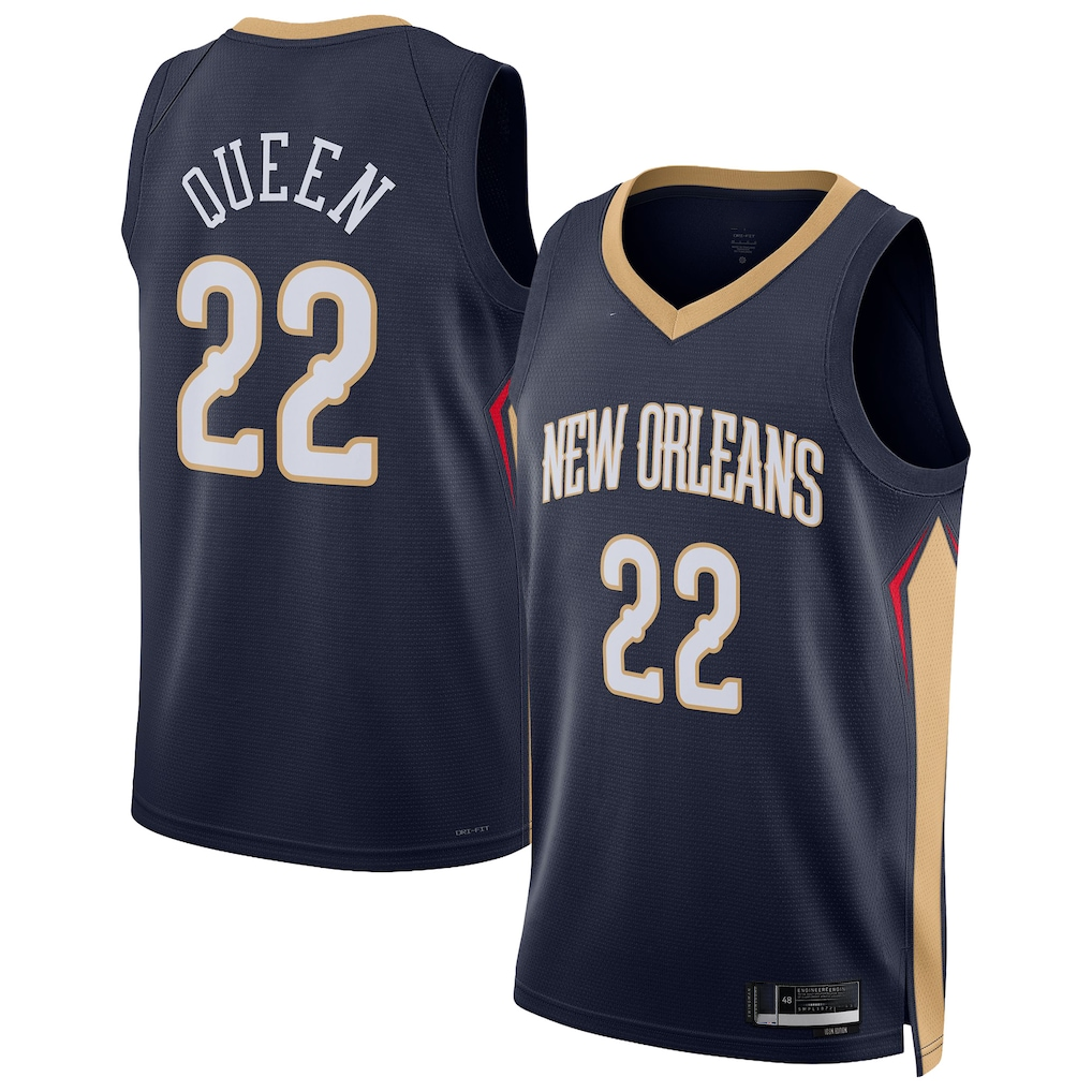 Crovyle NO.Pelicans #22 Derik Queen Navy Swingman Stitched Jerseys- Icon Edition