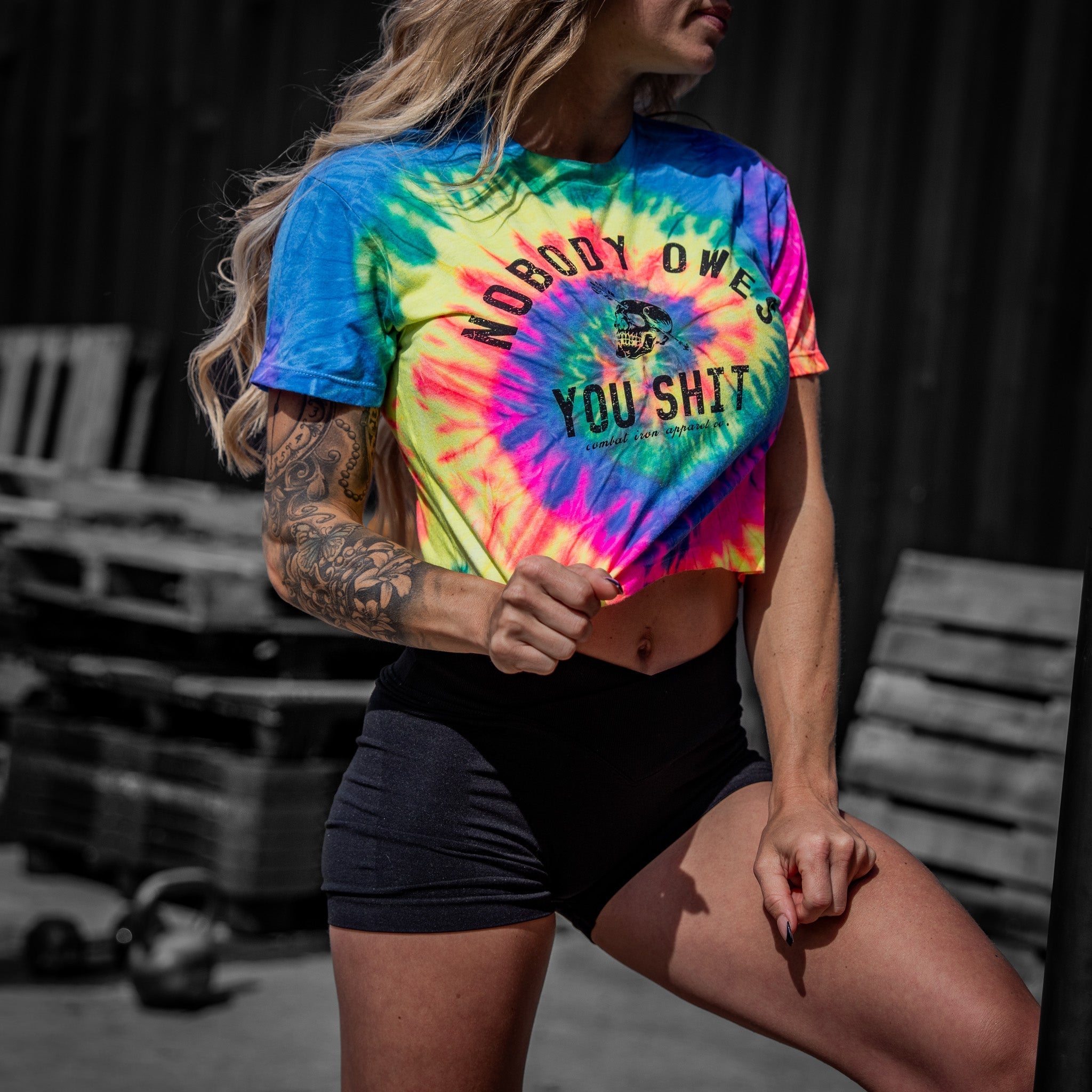 Crovyie cheap jerseys Ordering Nobody Owes You Shit Skull Women's Crop Heavyweight Tee