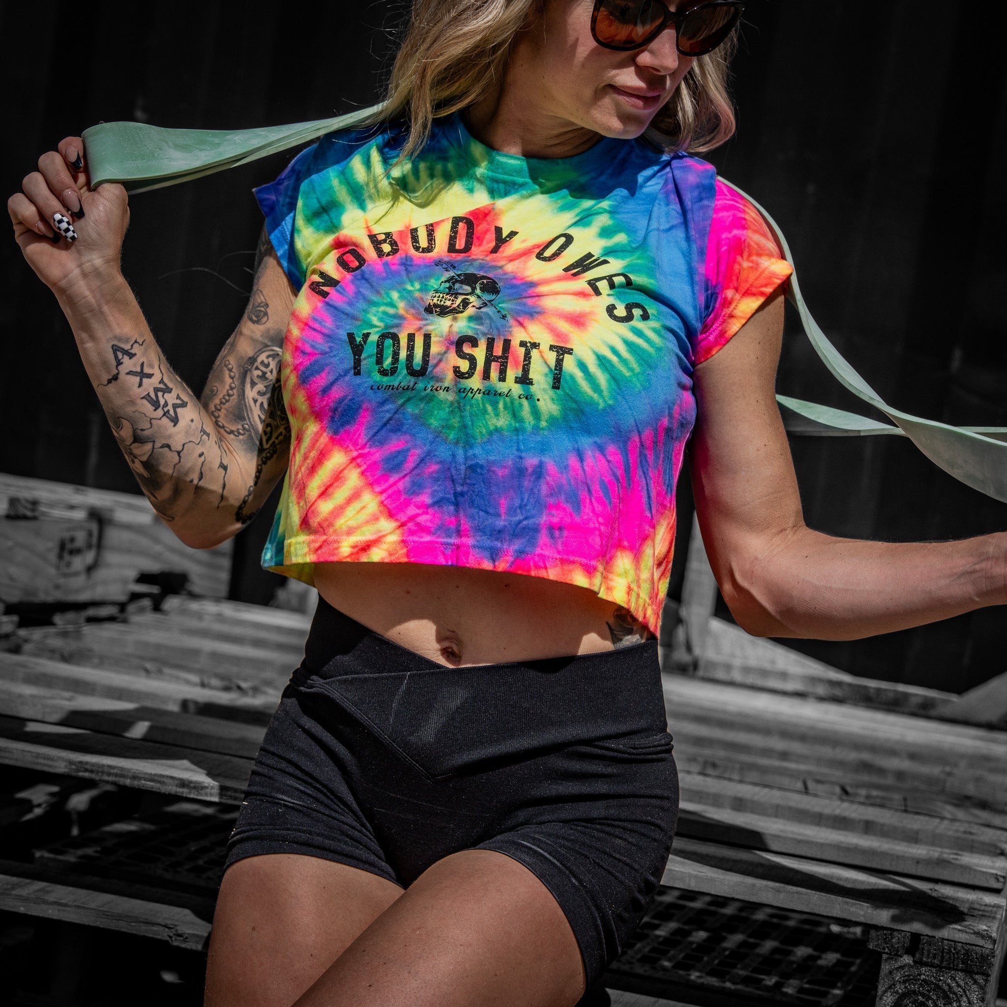 Crovyie cheap jerseys Ordering Nobody Owes You Shit Skull Women's Crop Heavyweight Tee