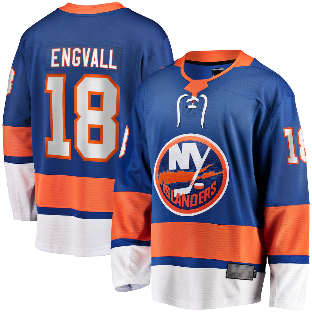 Crovyle NY.Islanders #18 Pierre Engvall Blue Home Premier Breakaway Player Jerseys
