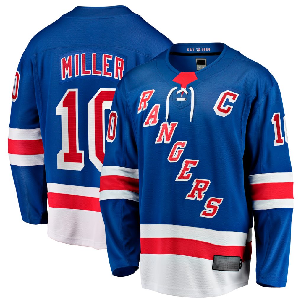 Crovyle NY.Rangers #10 JT Miller Blue Home Captain's Patch Breakaway Jerseys