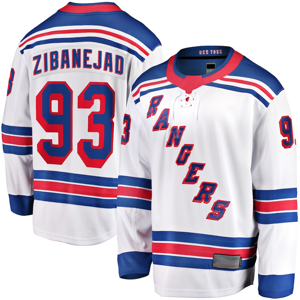 Crovyle NY.Rangers #93 Mika Zibanejad White Away Premier Breakaway Player Jerseys